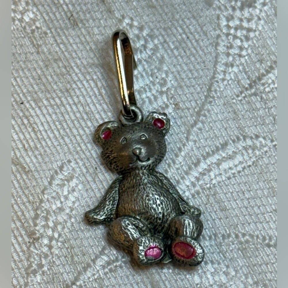 Vintage JJ Jonette Jewelry Pewter Teddy Bear Zipper Pulls Set of 2 Pink Enamel